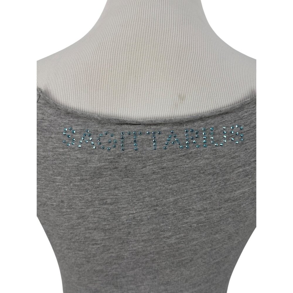 Vtg 90s NWT Gray Studded Sagittarius Zodiac Tee | McBling Noughties Grunge Y2K M - Picture 7 of 15